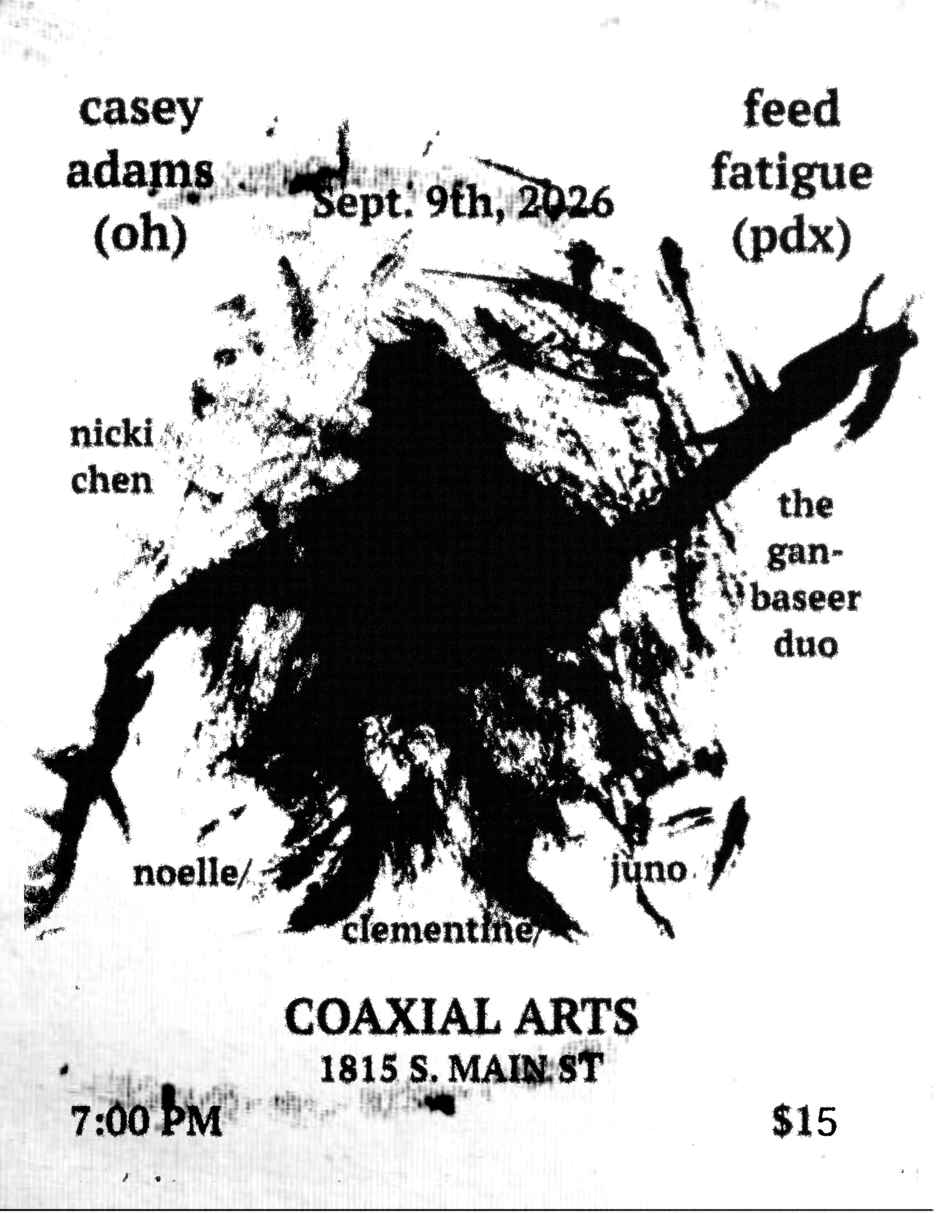 Casey Adams, Feed Fatigue, Nicki Chen, The Gan-Baseer Duo, Noelle, Clementine, Juno