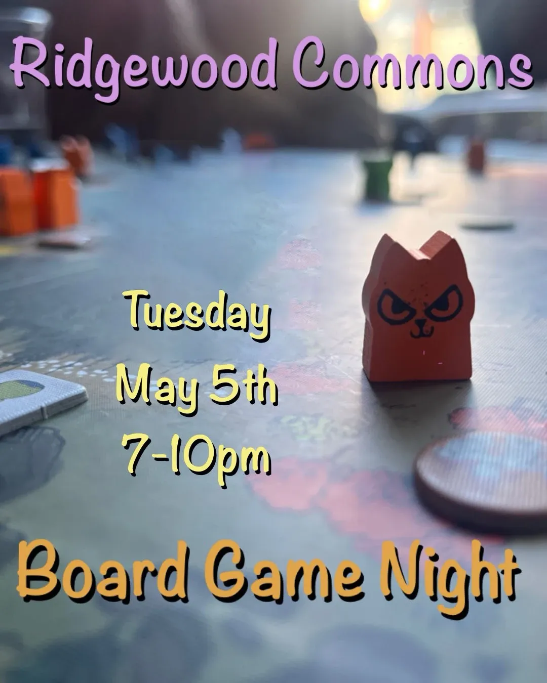 Ridgewood Commons Board Game Night event poster