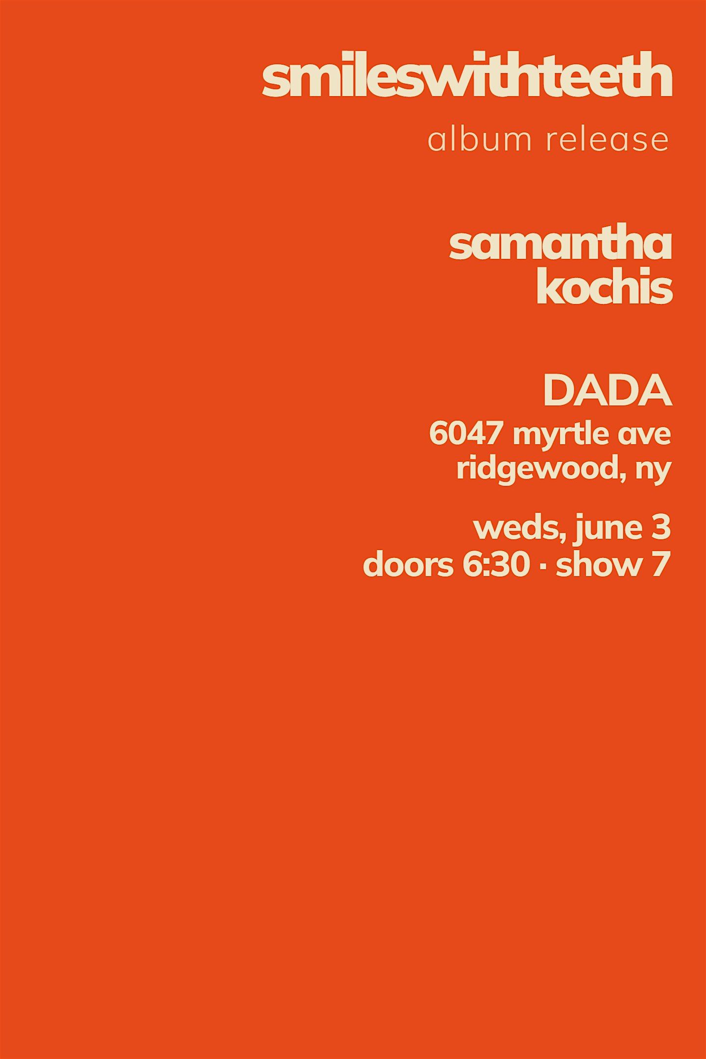 Smileswithteeth Album Release with Samantha Kochis event poster
